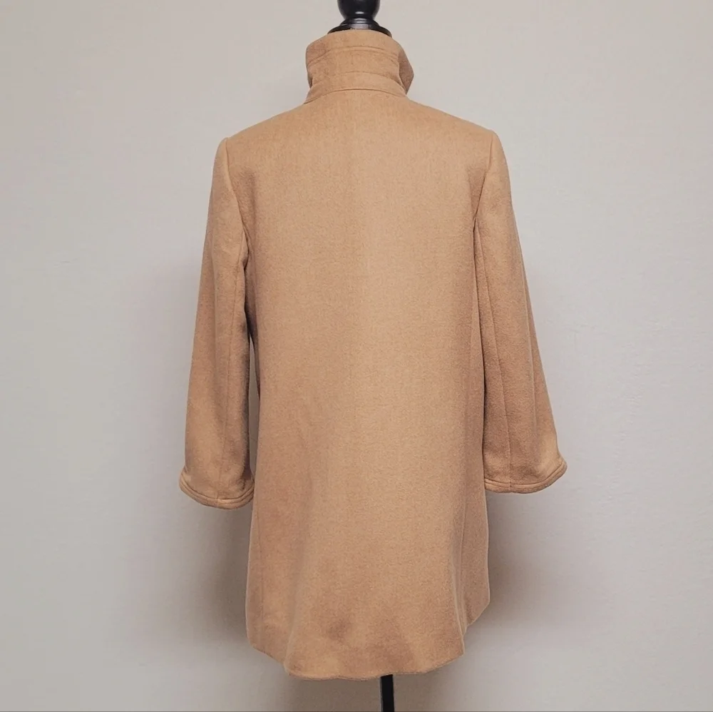 Retro Y2K J. Crew Carrie Caramel Wool Cashmere Flared Hem Standing Collar Coat - Picture 10 of 16